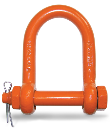 Long-Reach Bolt, Nut, & Cotter Shackle. Orange Powder Coated